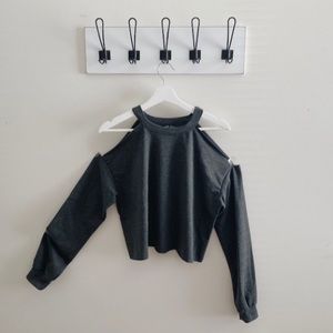 Gray Long Sleeve Shoulder Cut Out